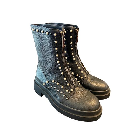 Jimmy Choo Nola Pearl Embellished Ankle Leather Combat Boots Grunge Goth Sz 6/36 - Picture 2 of 14